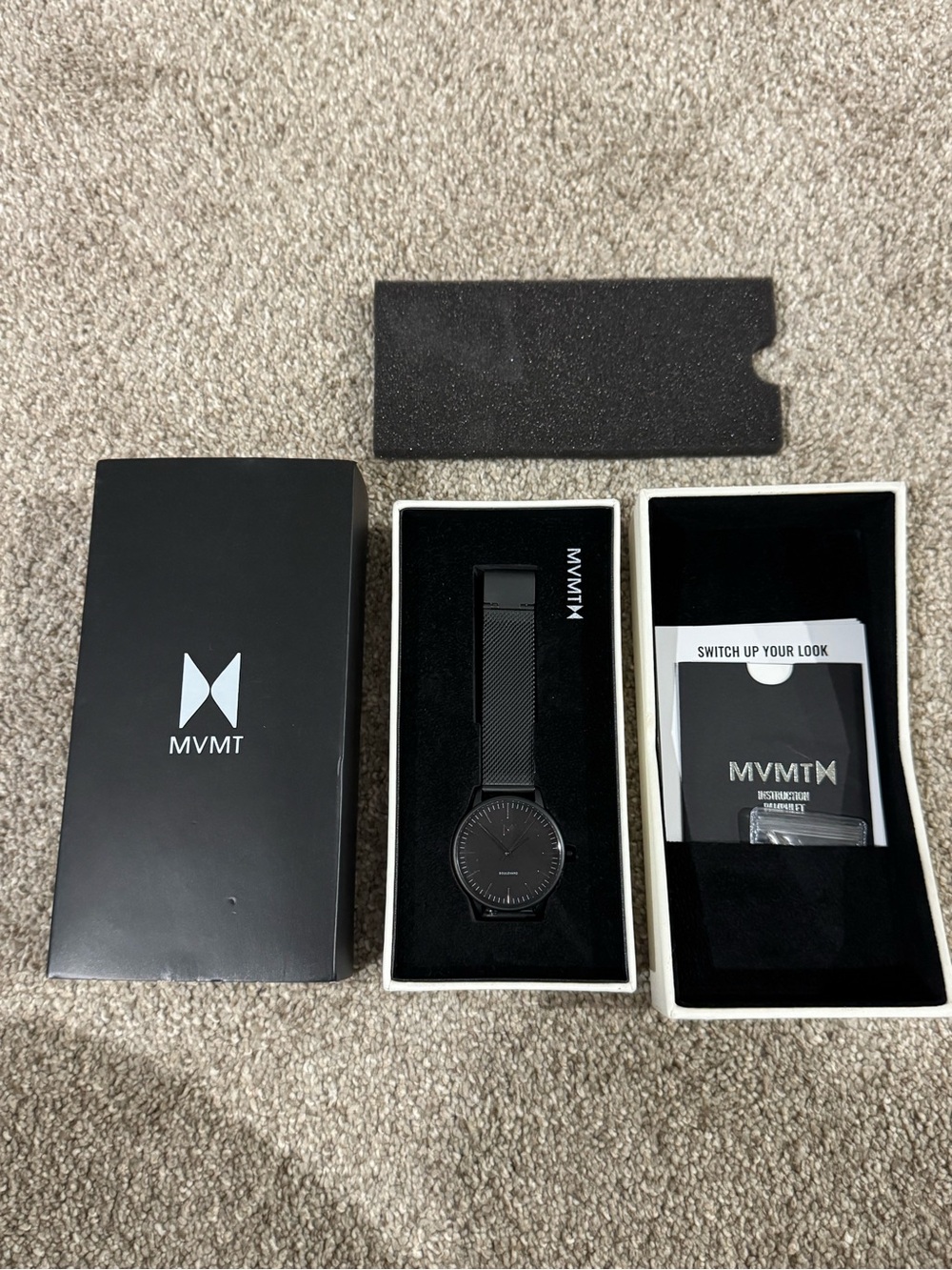 MVMT All-Black Minimal Mesh Strap Watch- unisex- Melrose Matte